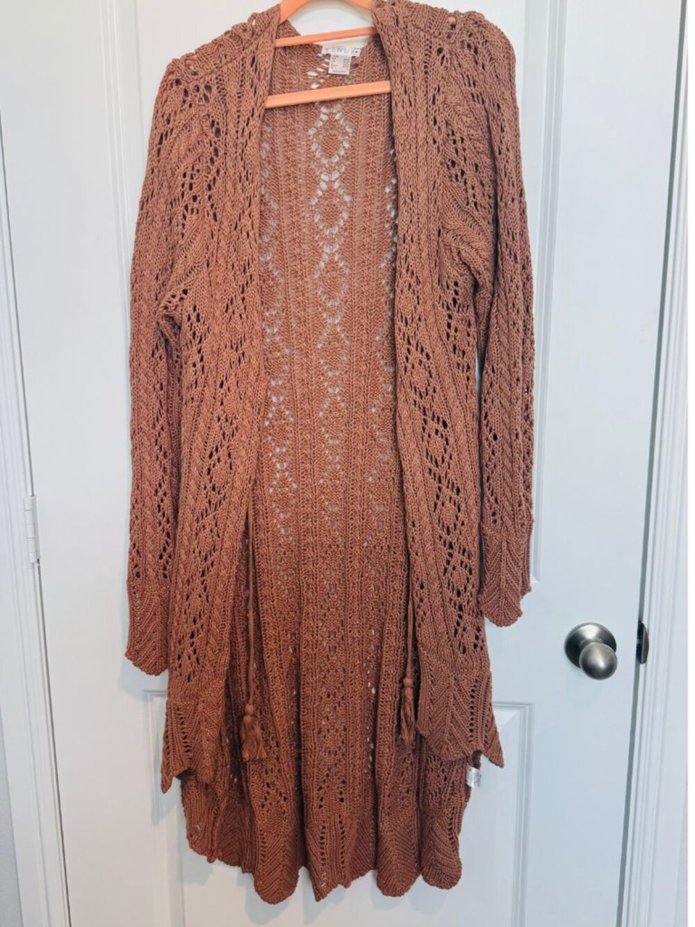 Venus Crochet Knit Duster Cardigan with Tassel Tie NWOT Size L